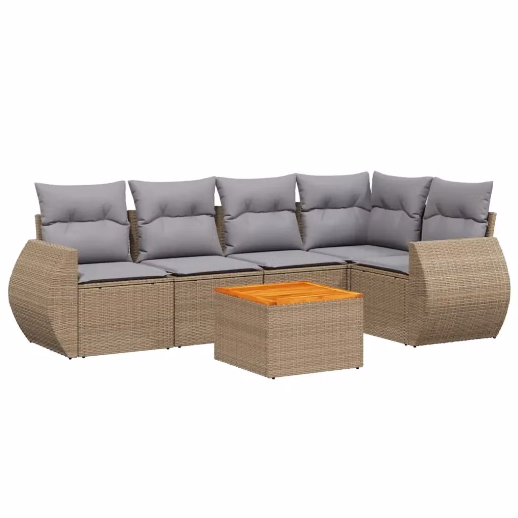 Set Divano da Giardino 6 pz vidaXL in Polyrattan Beige con Cuscini e Tavolino da Esterno a Forma di L – 2