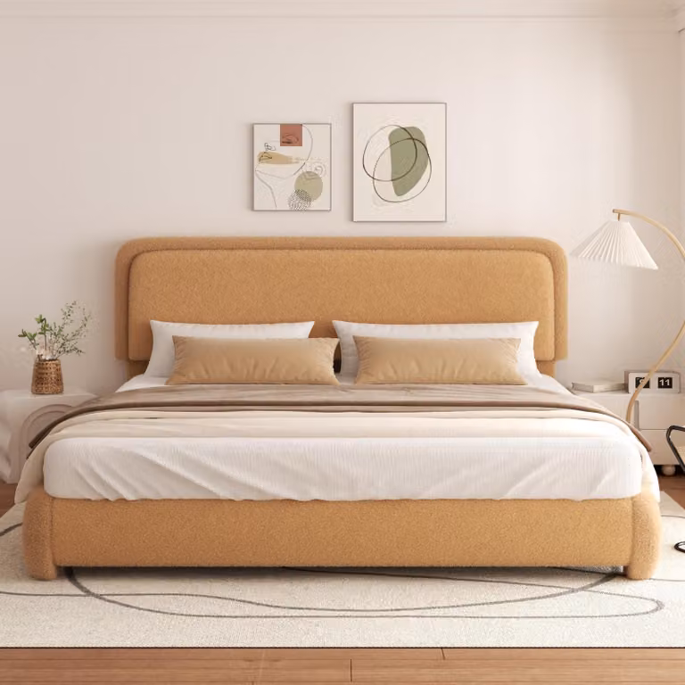 Letto imbottito in stile "teddy", dimensioni 180x200 cm, con testiera regolabile e rete a doghe, colore marrone