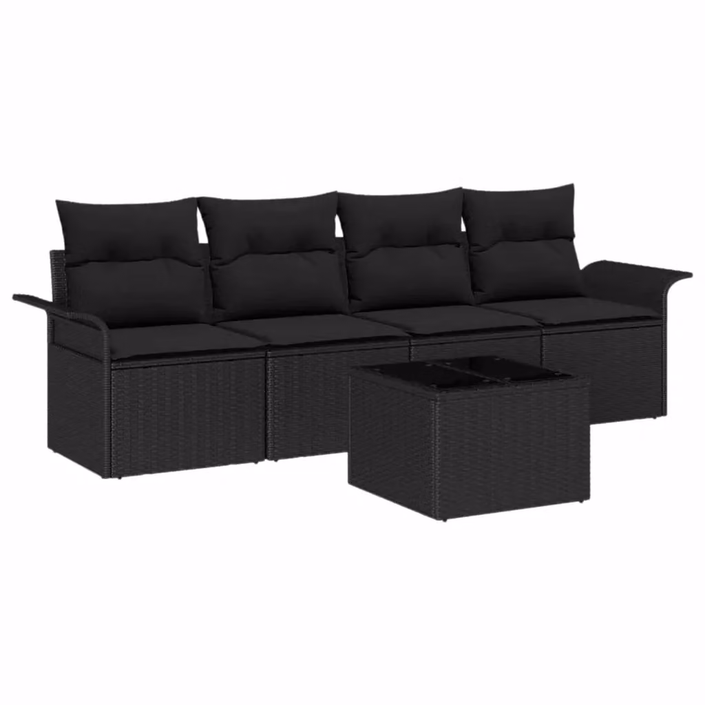 Set Divano da Giardino 5 Pezzi vidaXL Nero con Cuscini e Tavolino in Polyrattan e Metallo – 2