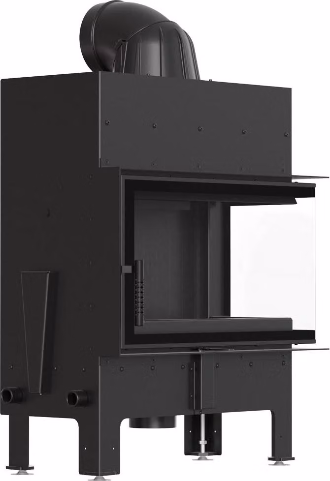 KRATKI FLOKI caminetto ad aria d'angolo destro 10kW Ø200 nero set di montaggio
