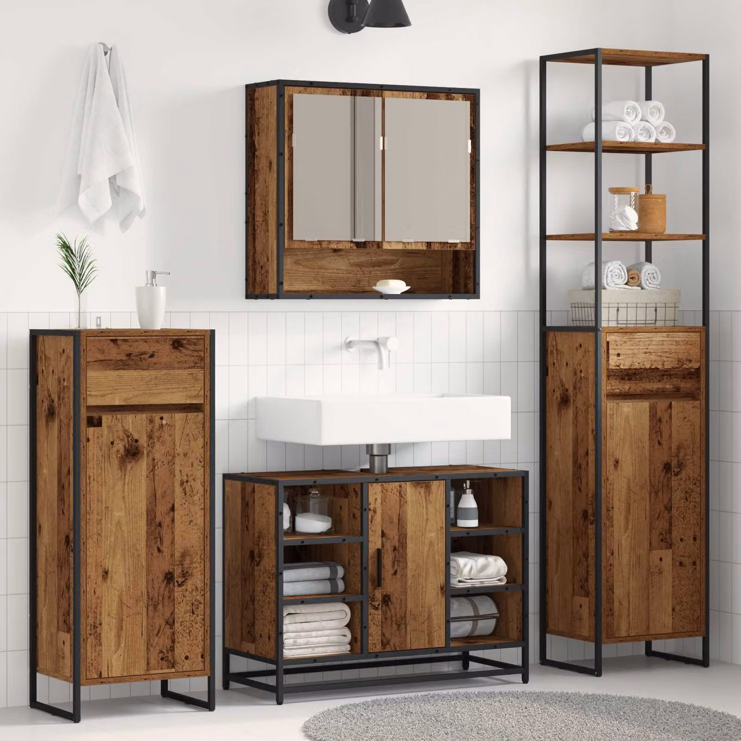 Mobile da bagno vidaXL in stile industriale marrone con ripiani interni e ante a cerniera L/P/H: 40 x 30 x 180 cm