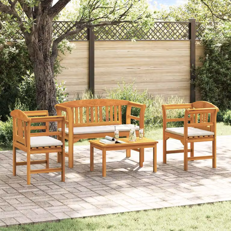 Set da giardino vidaXL in legno di acacia massello marrone con divano a 2 posti, tavolino da caffè e cuscini inclusi