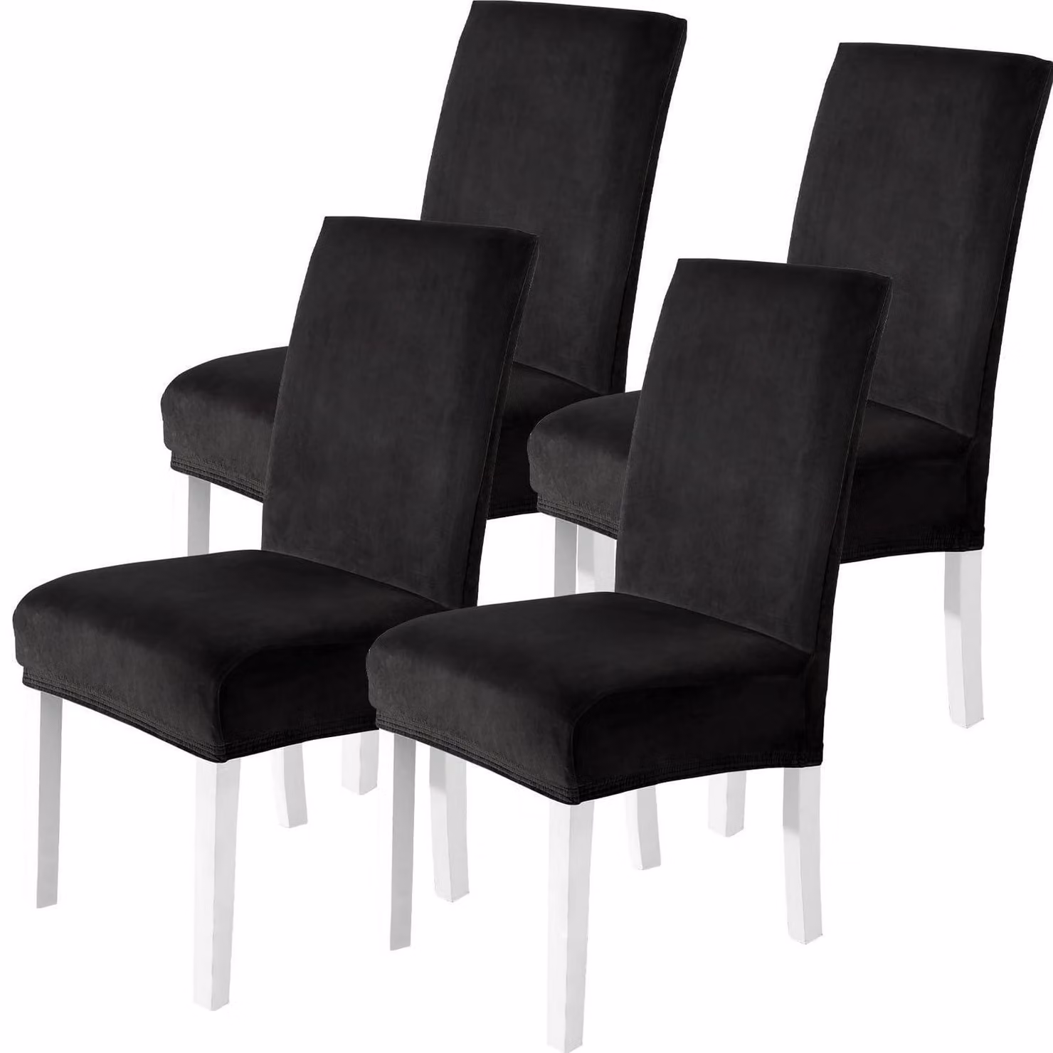 Copridivani in velluto, set da 4 pezzi, colore nero, elasticizzati, lavabili, adatti a poltrone alte e sedie a schienale curvo