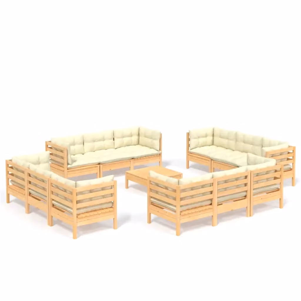 Set Salotto da Giardino vidaXL a Forma a U in Legno di Pino con Cuscini Beige 13 Pezzi – 2