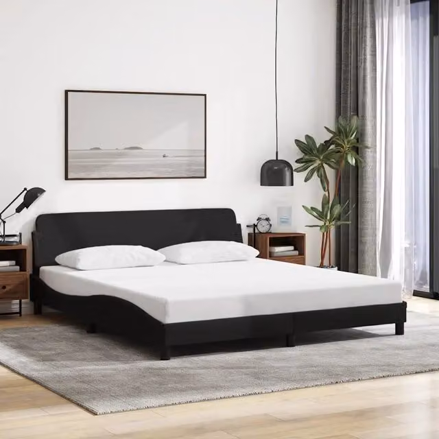 Letto con giroletto Dover nero vidaXL L/P/H: 218 x 180 x 74,5 cm in tessuto e legno