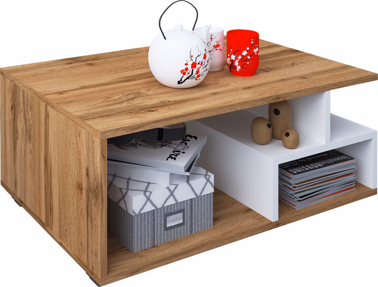 Tavolino in legno | Sofatic con spazio di archiviazione sufficiente | Dimensioni ca. H. 40 x W. 80 x D. 50 cm | Tavolo da soggiorno - Sulas