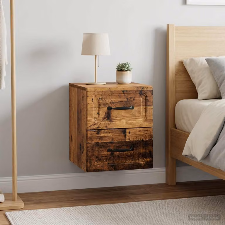Set di 2 comodini sospesi vidaXL in legno antico marrone, L 34,5 cm x P 33 cm x H 40 cm
