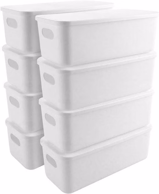 Contenitori in plastica con coperchio, dimensioni 28 x 10 x 9 cm, ideali per cucina, bagno e ufficio, capacità 2,8 litri, con maniglie