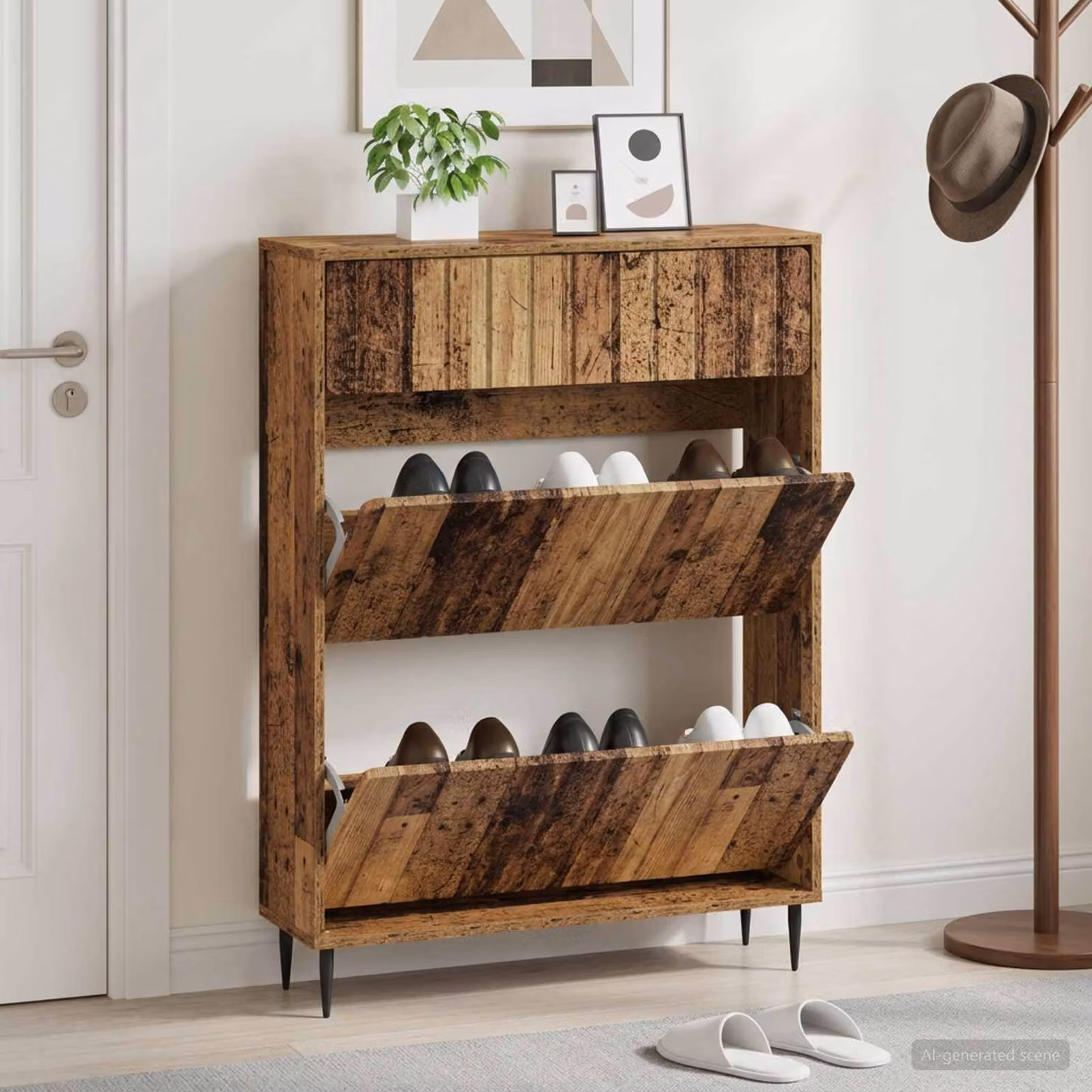 Mobile porta scarpe vidaXL ZWOLLE in legno marrone con ante a ribalta L/P/H: 78 x 24 x 103 cm