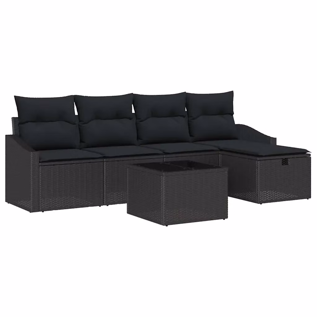 Set di divani da giardino a forma di L vidaXL in rattan nero con cuscini e struttura in metallo – 2