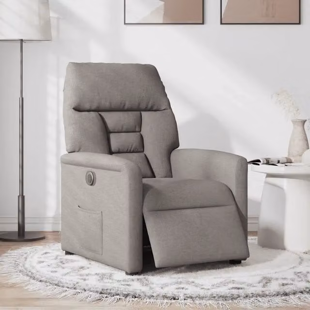 Poltrona Reclinabile Elettrica vidaXL in Tessuto Beige e Grigio con Braccioli e Funzione Auto-Return per Soggiorno