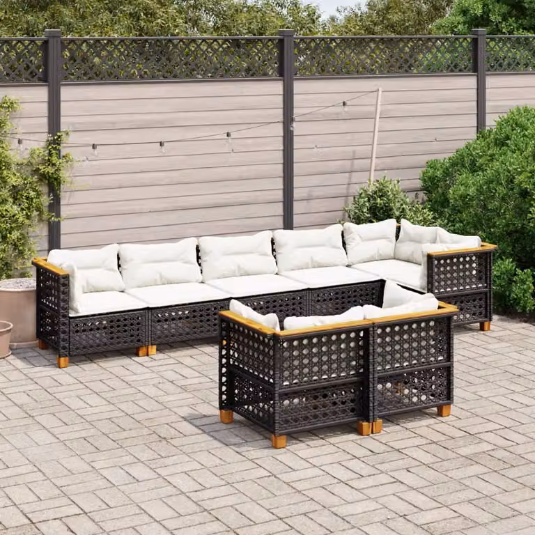 Set di divani da giardino vidaXL a forma di L in polyrattan nero con 8 cuscini imbottiti e coperture rimovibili
