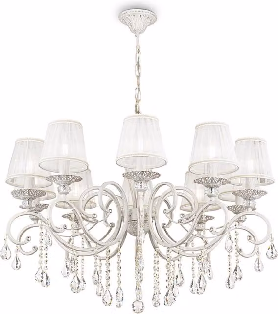 Lampadario classico Grace Maytoni bianco con 10xE14 in metallo e tessuto ARM247-10-G