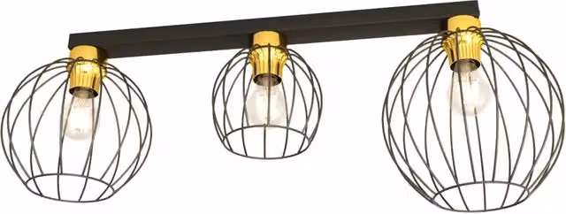Plafoniera Minimal Industrial Orion Luceart-Classic con 3 Luci Lineari in Metallo Nera e Oro – 1