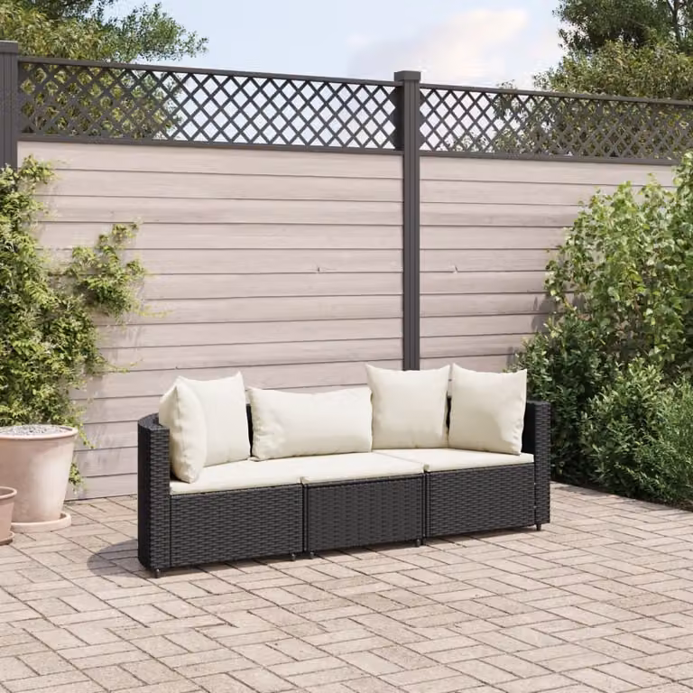Maison Exclusive - Set da giardino 3 pezzi con cuscini in polyrattan nero