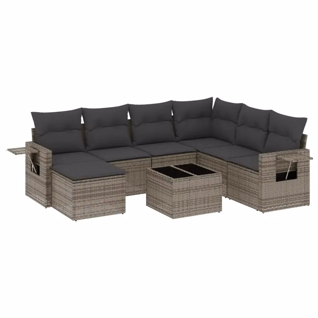 Set Divano da Giardino vidaXL 8 pz in Polyrattan Grigio con Cuscini e Tavolino – 2