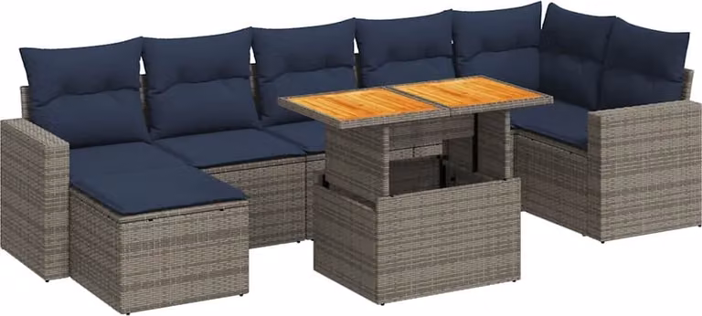 Set Divano da Giardino 8 pz con Cuscini Grigio in Polyrattan