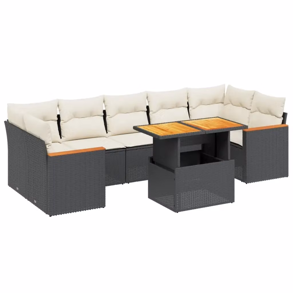 Set Divani da Giardino a L vidaXL in Polyrattan Nero con Cuscini e Tavolino da Esterno 8 pz – 2