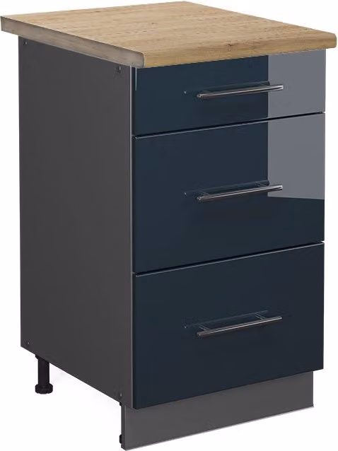 Mobiletto base per cucina Fame-Line Blu scuro lucido/Antracite 50 cm, PL Rovere Vicco