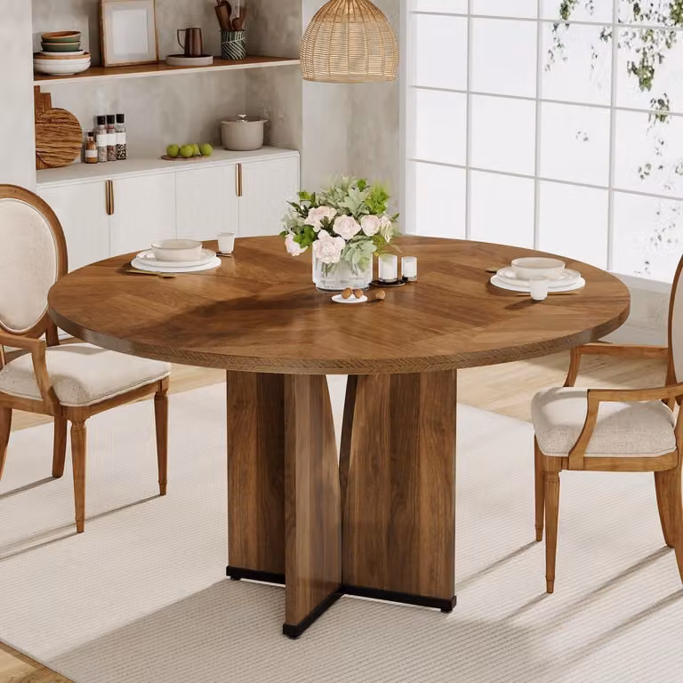 Tavolo rotondo da pranzo, diametro 100 cm, tavolo da cucina per 4 persone, stile rustico da campagna, aspetto in legno massello, colore marrone