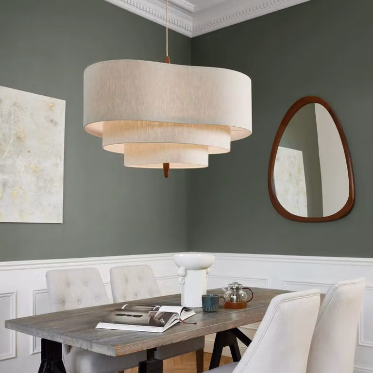 MARKET SET Lampada a sospensione Pebble, dimmerabile, Crema / Ambra, Soggiorno / Sala da pranzo, Tessuto / Stoffa / Seta, Design, Lampada a sospensione