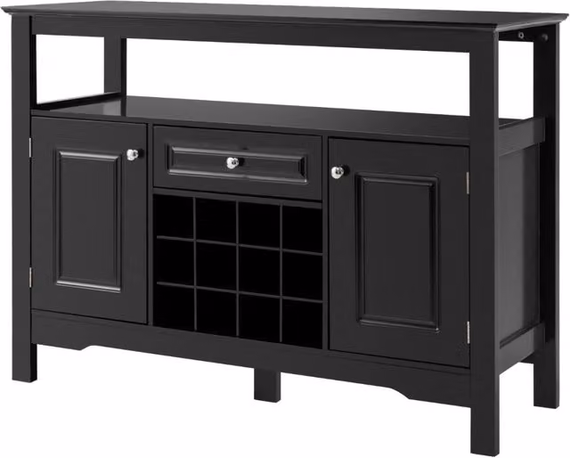 Credenza per cucina con porta bottiglie di vino a forma incrociata-Mobile da cucina con mensola aperta Nero