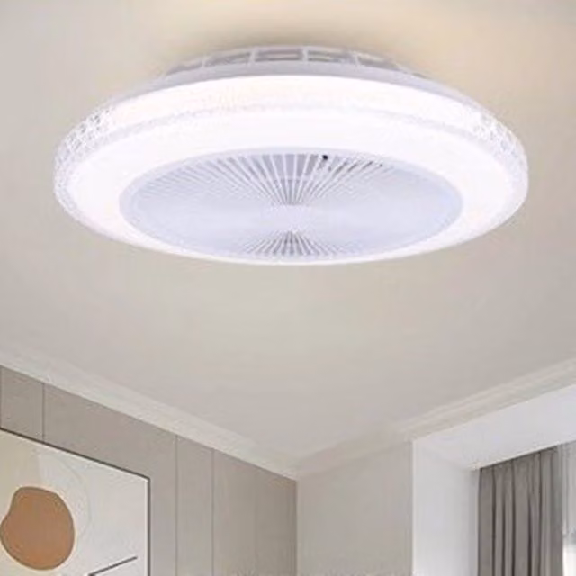 Plafoniera a soffitto con ventilatore LED Trade Shop, lampadario moderno con telecomando, colore bianco e rame, diametro 42 cm – 1