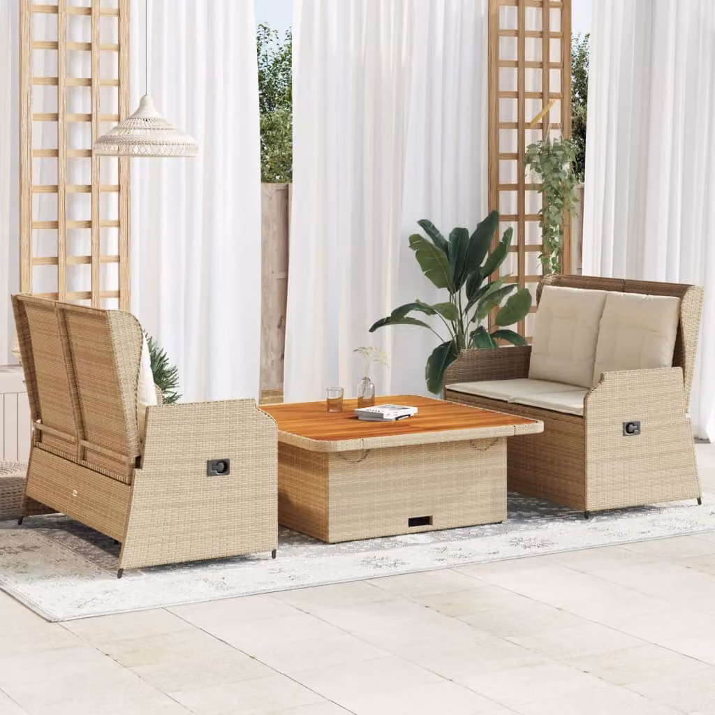 Set Divani da Giardino a L vidaXL con Tavolino e Cuscini in Polyrattan Beige e Acciaio