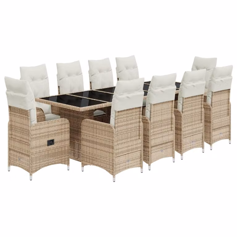 Set Bistrò da Giardino 11 pz con Cuscini in Polyrattan Beige