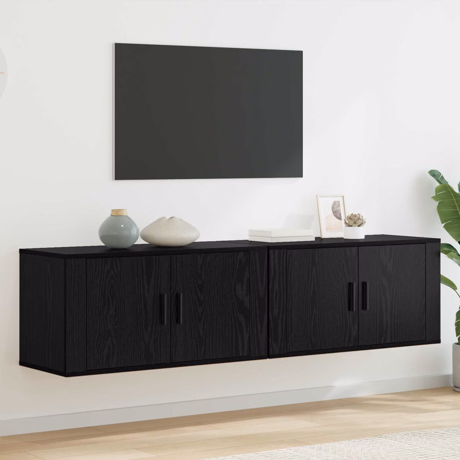 Set di 2 mobili TV da parete vidaXL in legno ingegnerizzato nero opaco per il tuo soggiorno