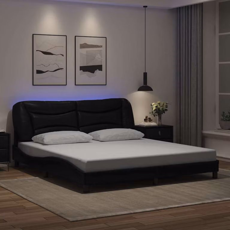 vidaXL Giroletto Hvar Nero con LED e porta USB, L/P/H: 180 x 200 x 74,5 cm