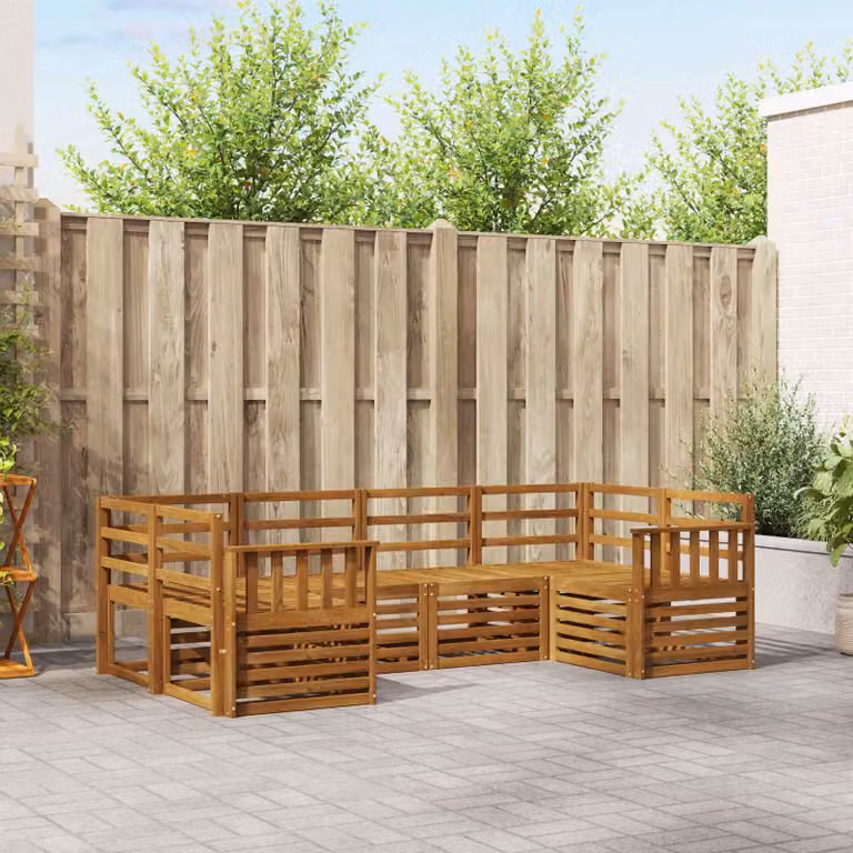 Set di divani da esterno vidaXL 6 pz in legno di acacia marrone con design moderno a L per giardino e terrazza