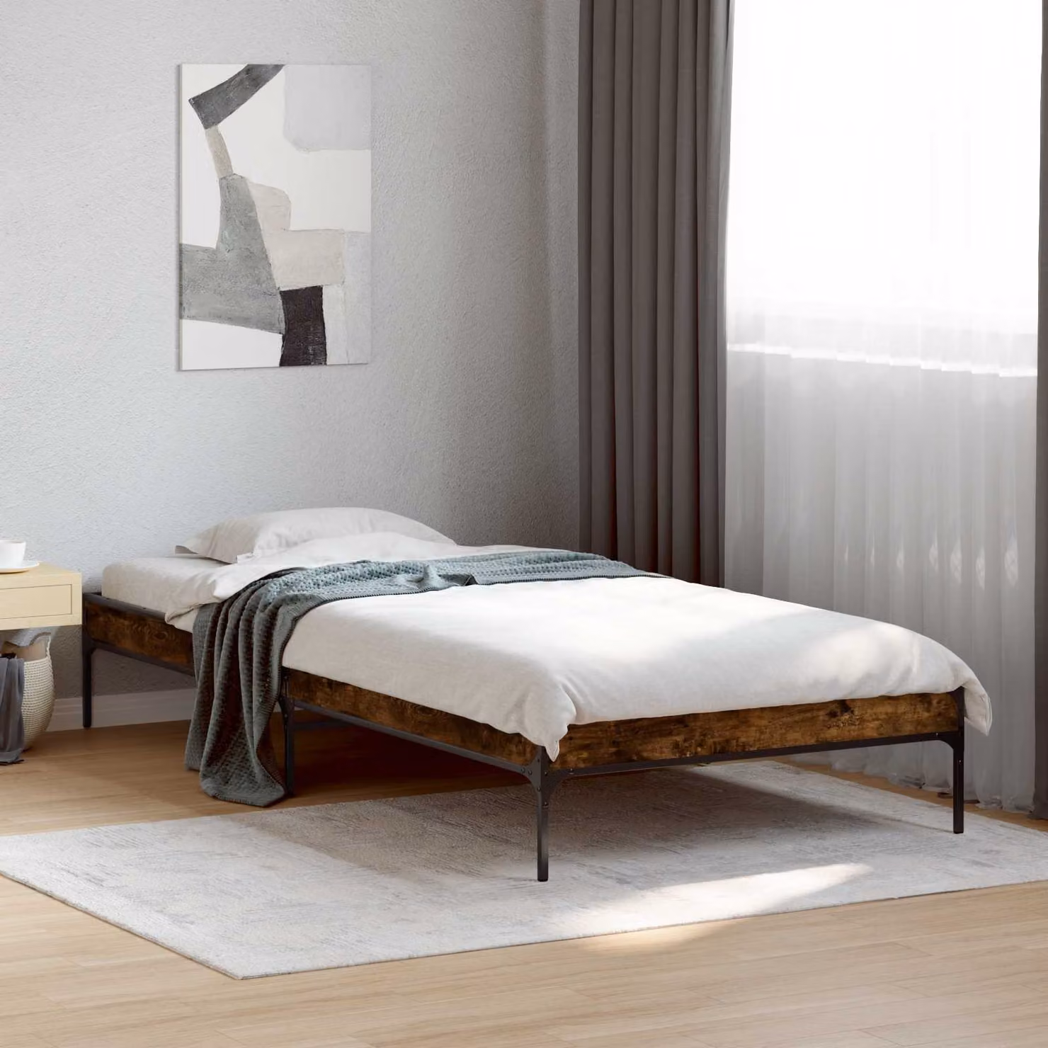 Struttura del letto moderna vidaXL in legno color quercia fumosa, L 80 x P 200 cm