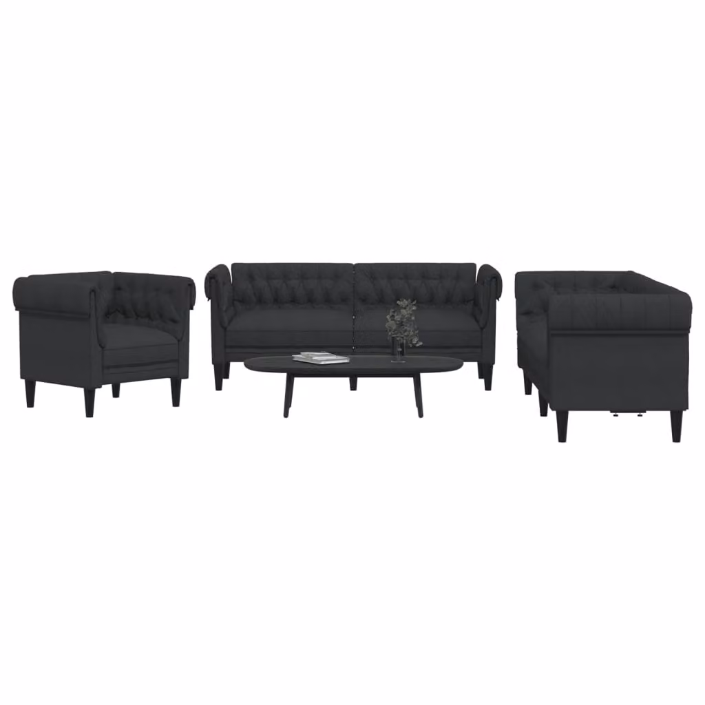 Set di divani 3 pezzi vidaXL in tessuto nero con funzione letto per il tuo soggiorno – 1