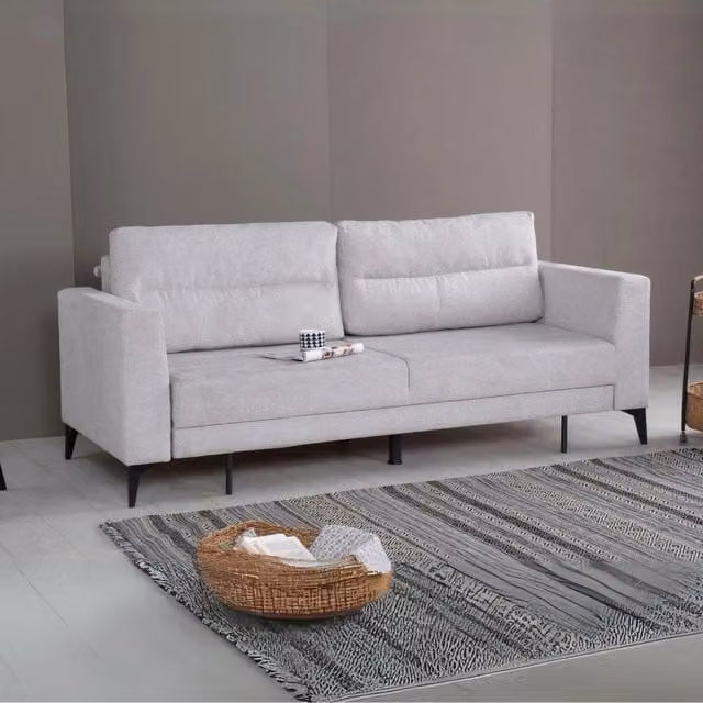 Divano Derry 3 posti con carrello estraibile e funzione letto click-clack in tessuto grigio L: 217 cm, P: 85 cm, H: 88 cm