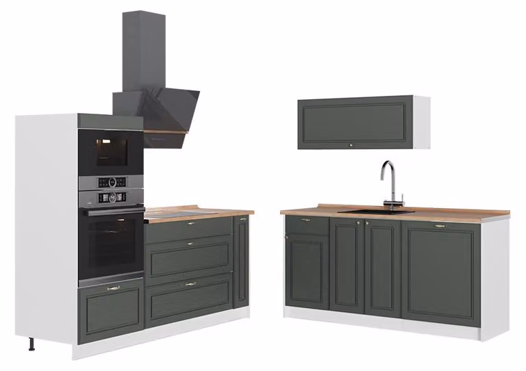 Cucina Vicco Fame-Line Verde-oro rustico/Bianco 340 cm, PL Rovere, Model 63733
