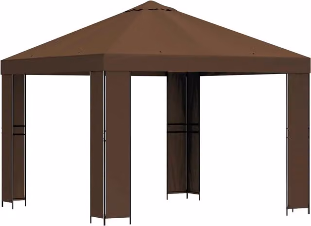 Gazebo | Pergolato 3 x 3 m Marrone Poliestere e Acciaio 190 gsm