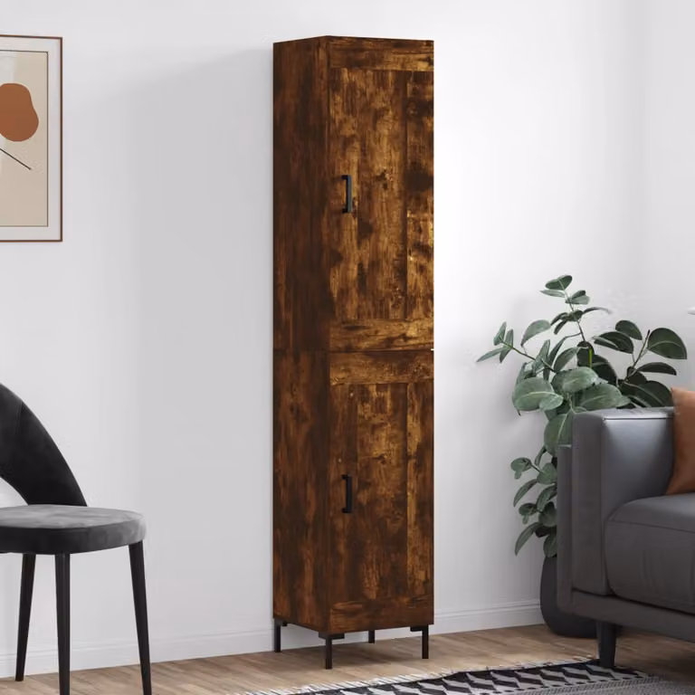 vidaXL Credenza in Rovere Fumo con Ante a Battente e Ripiani Interni, L/P/H: 34,5 x 34 x 180 cm