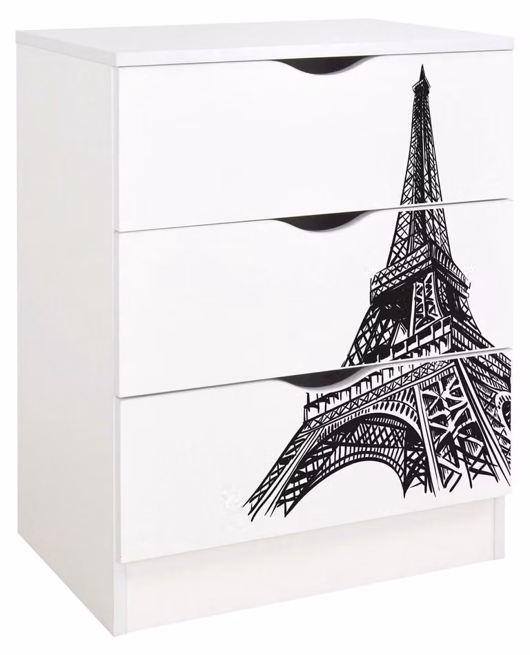 Comodino bianco con 3 cassetti, ideale per bambini