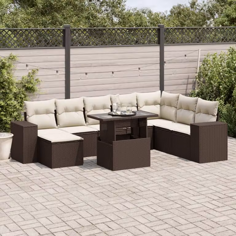 Maison Exclusive - Set Divani da Giardino 9pz con Cuscini Marrone in Polyrattan