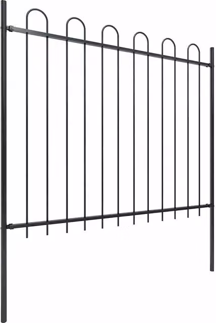 Recinzione da Giardino | Recinzione da cortile con Parte Superiore ad Anello in Acciaio 537x150 cm Nera