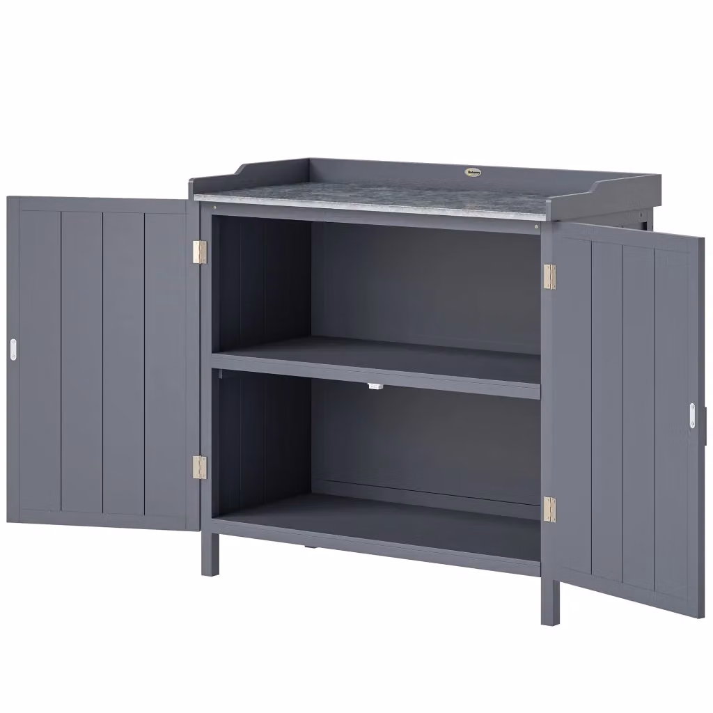 Tavolo da giardino 2 in 1 Minimal con armadietto in metallo grigio e legno di abete – 2