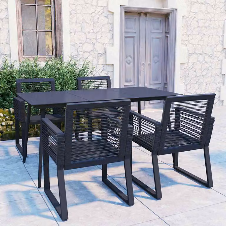 Set da pranzo da giardino vidaXL in polyrattan e vetro nero con 5 pezzi