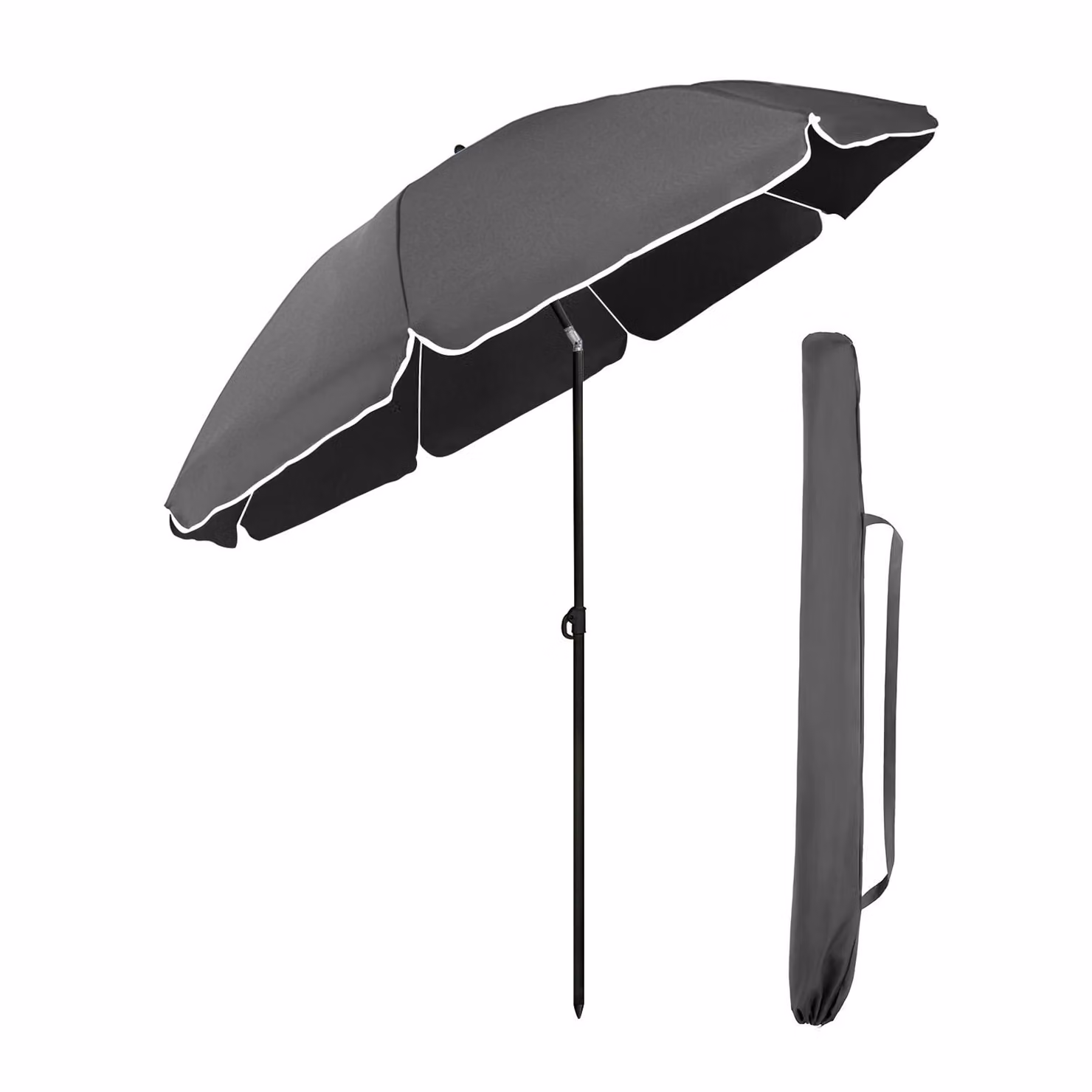 Ombrellone Sekey rotondo Ø 180 cm per terrazze e giardini, con manovella e custodia; inclinazione e altezza regolabili, grigio scuro