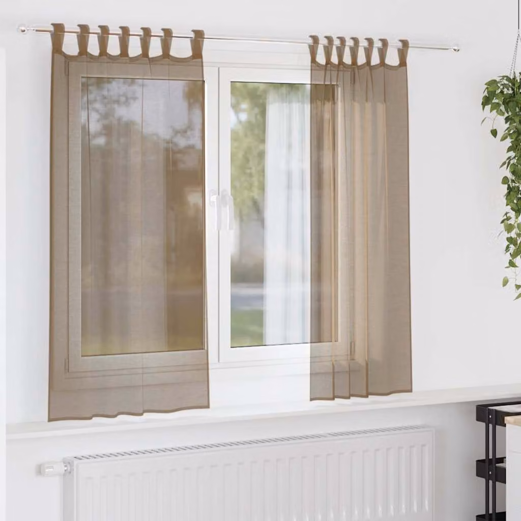 Set di 2 tende semitrasparenti in voile vidaXL con passanti, colore marrone, L: 140 cm x H: 175 cm