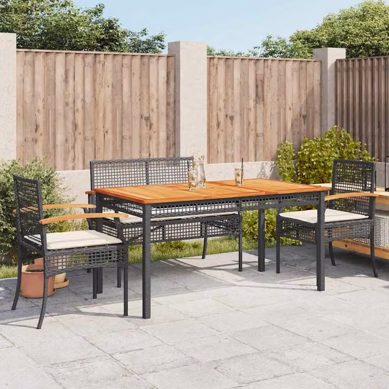 Set da pranzo da giardino vidaXL in legno di acacia oliato e polyrattan con 5 pezzi, nero e bianco