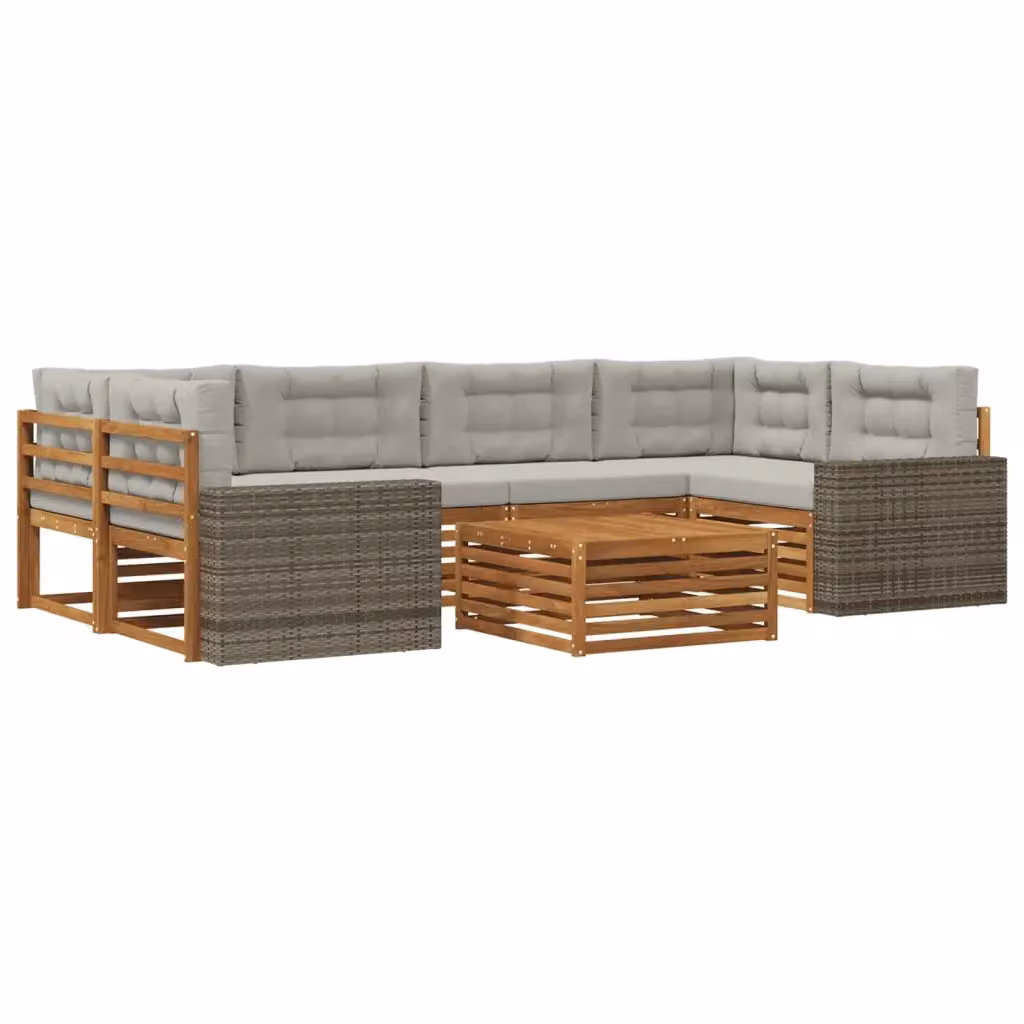 Set di divani da esterno moderno vidaXL in rattan e legno di acacia, 7 pezzi, Grigio – 2