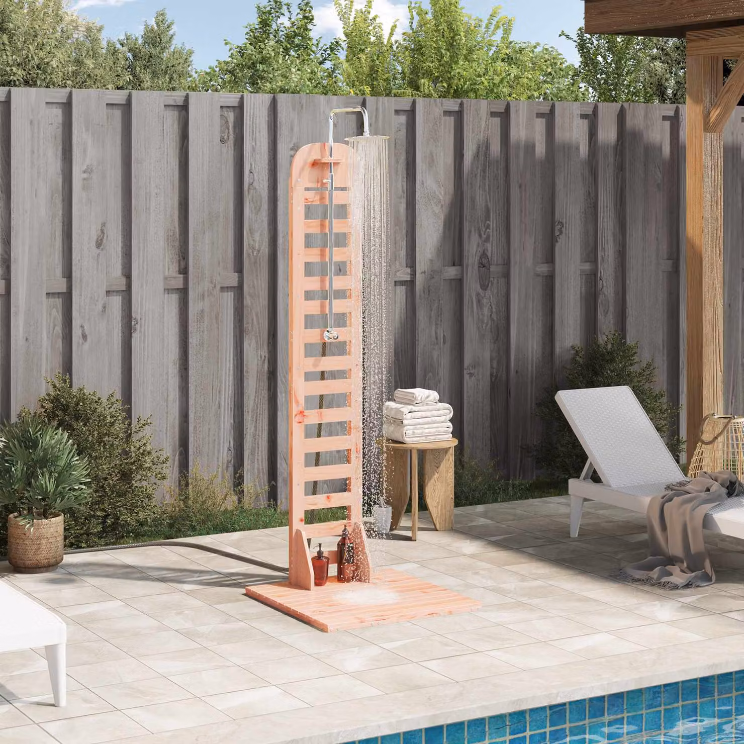 Doccia da esterno vidaXL in legno e acciaio inossidabile, colore marrone, H: 223 cm