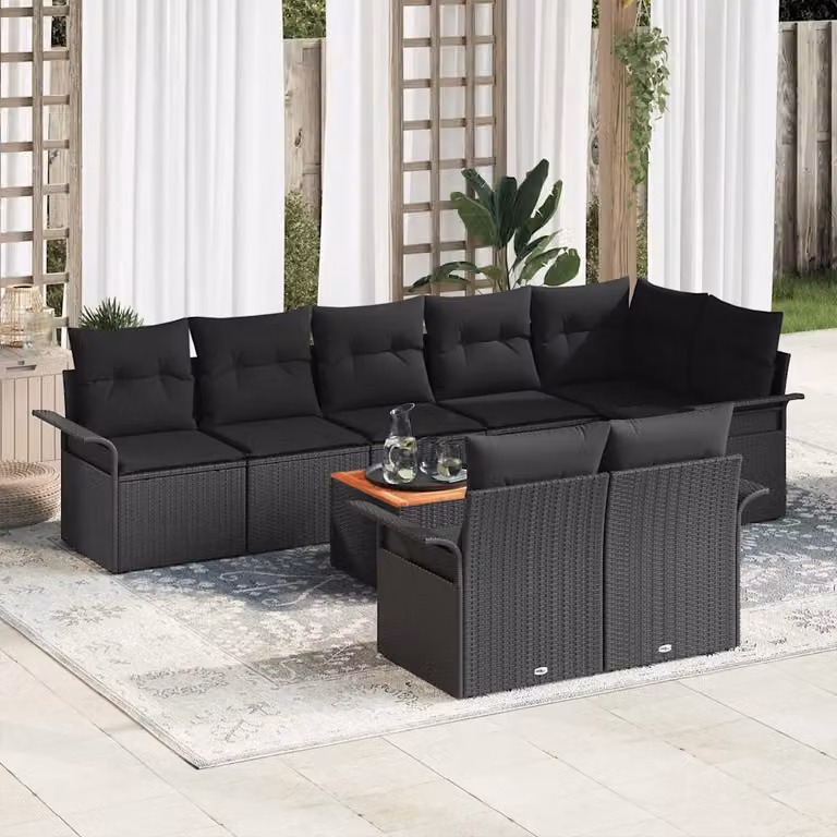 vidaXL Set Divano da Giardino 9 pz Nero con Cuscini e Contenitore per Archiviazione in Polyrattan e Acciaio