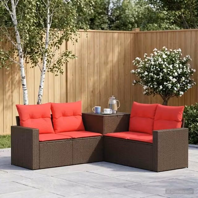 Set di divani 5 pz Marrone e Rosso 182,5 x 182,5 x 85 cm 3447857
